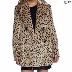 Avec Les Filles Animal Print Faux Fur Pea Coat